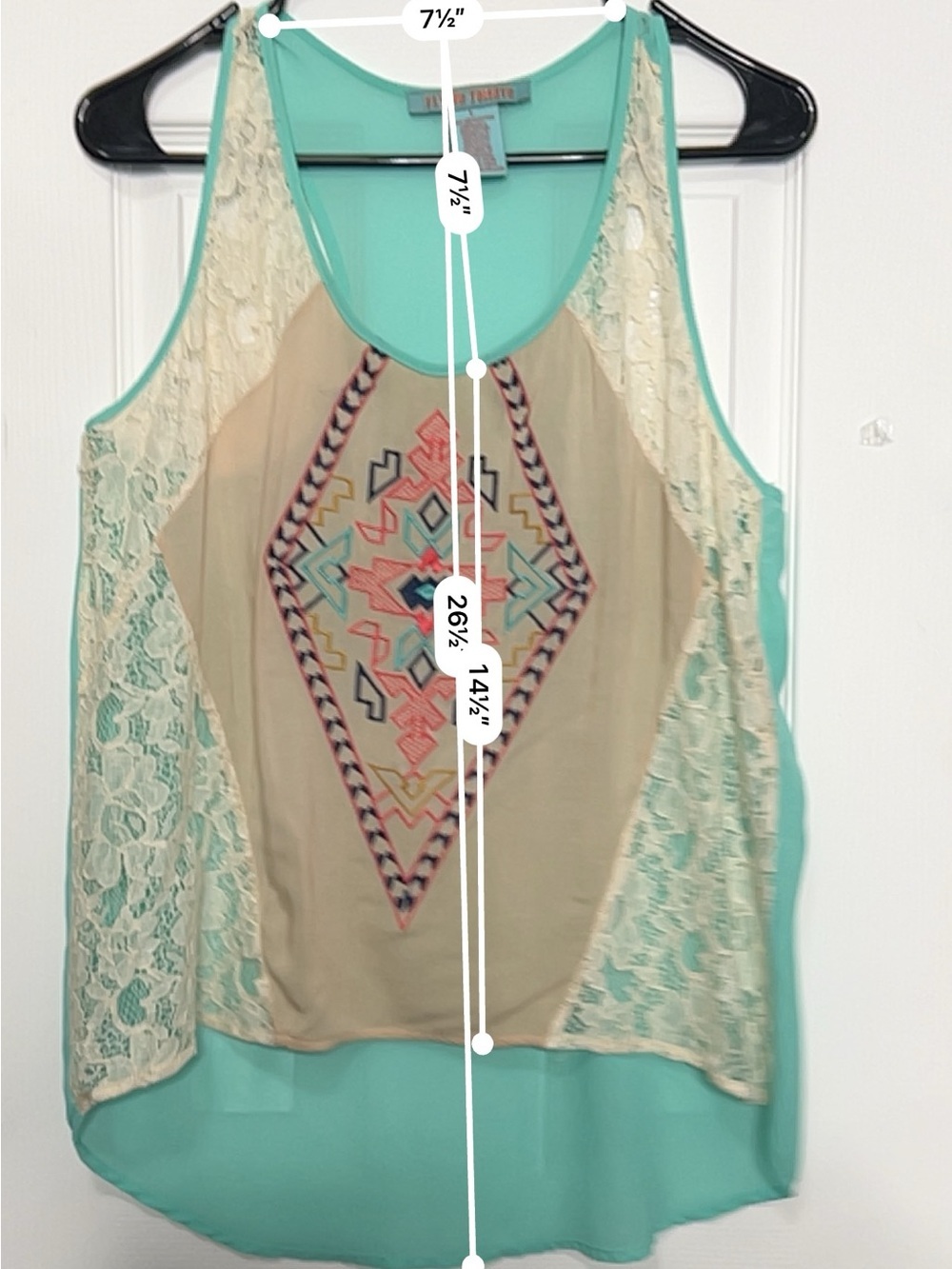 Flying Tomato Boho Embroidered Lace High Low Tank Top Size Large - Picture 7 of 7